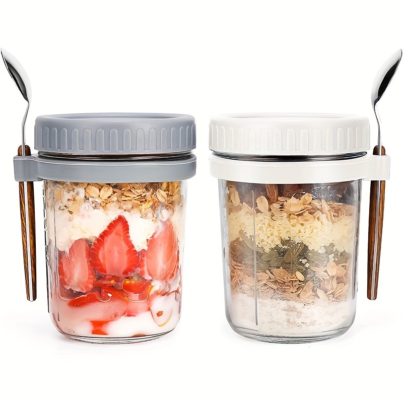 Meal Prep Glass - 1개/2개 유리 오트밀 컵, 뚜껑과 스푼이