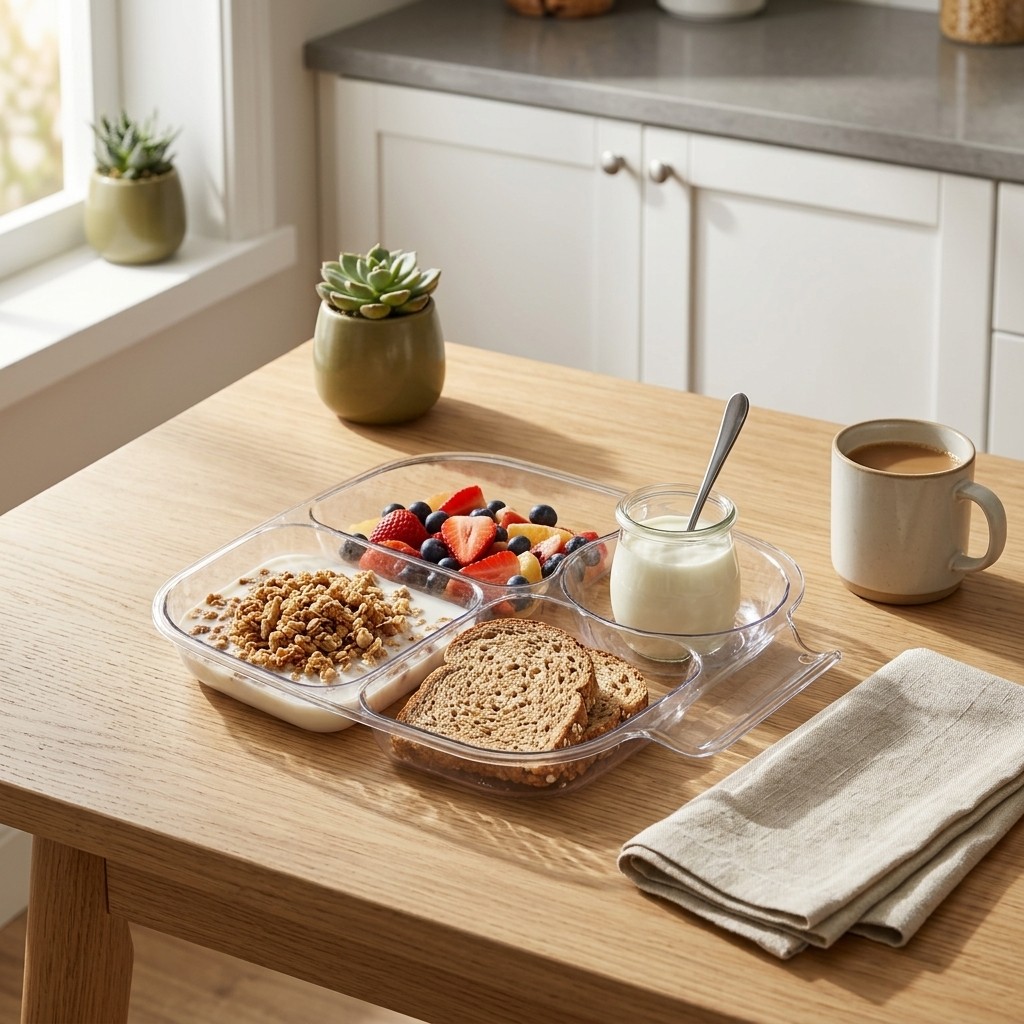 Meal Prep Easy - 4칸 플라스틱 식판, 아침 식사 접시,