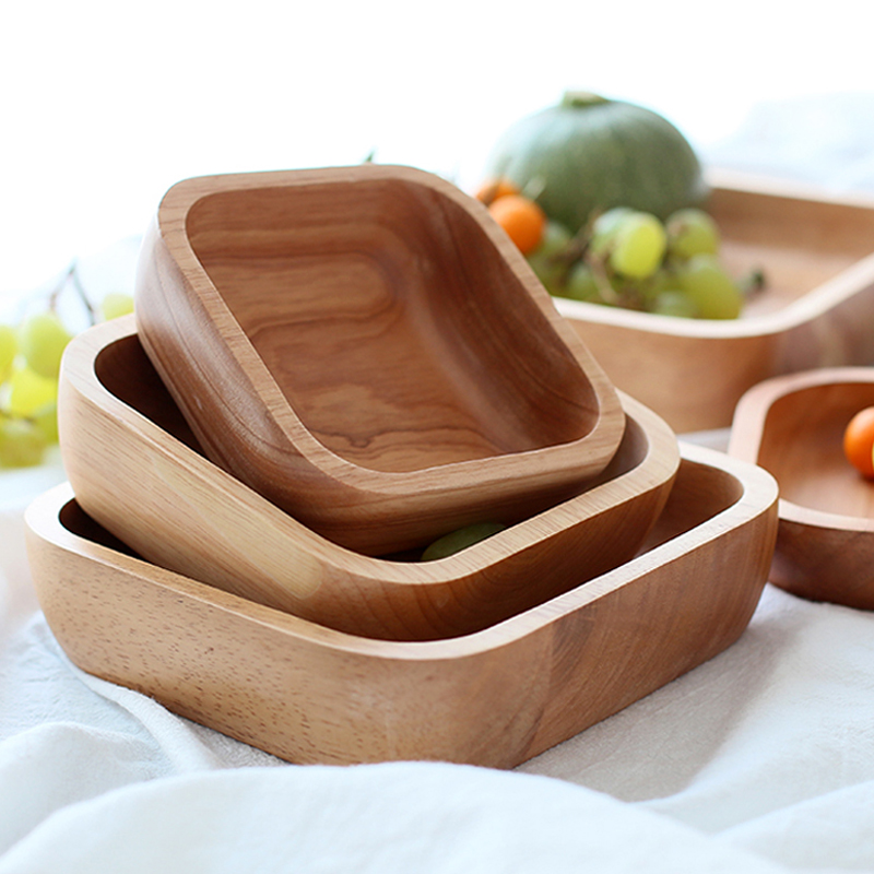 Meal Prep Easy - 대형 사각 나무 그릇, 과일 샐러드