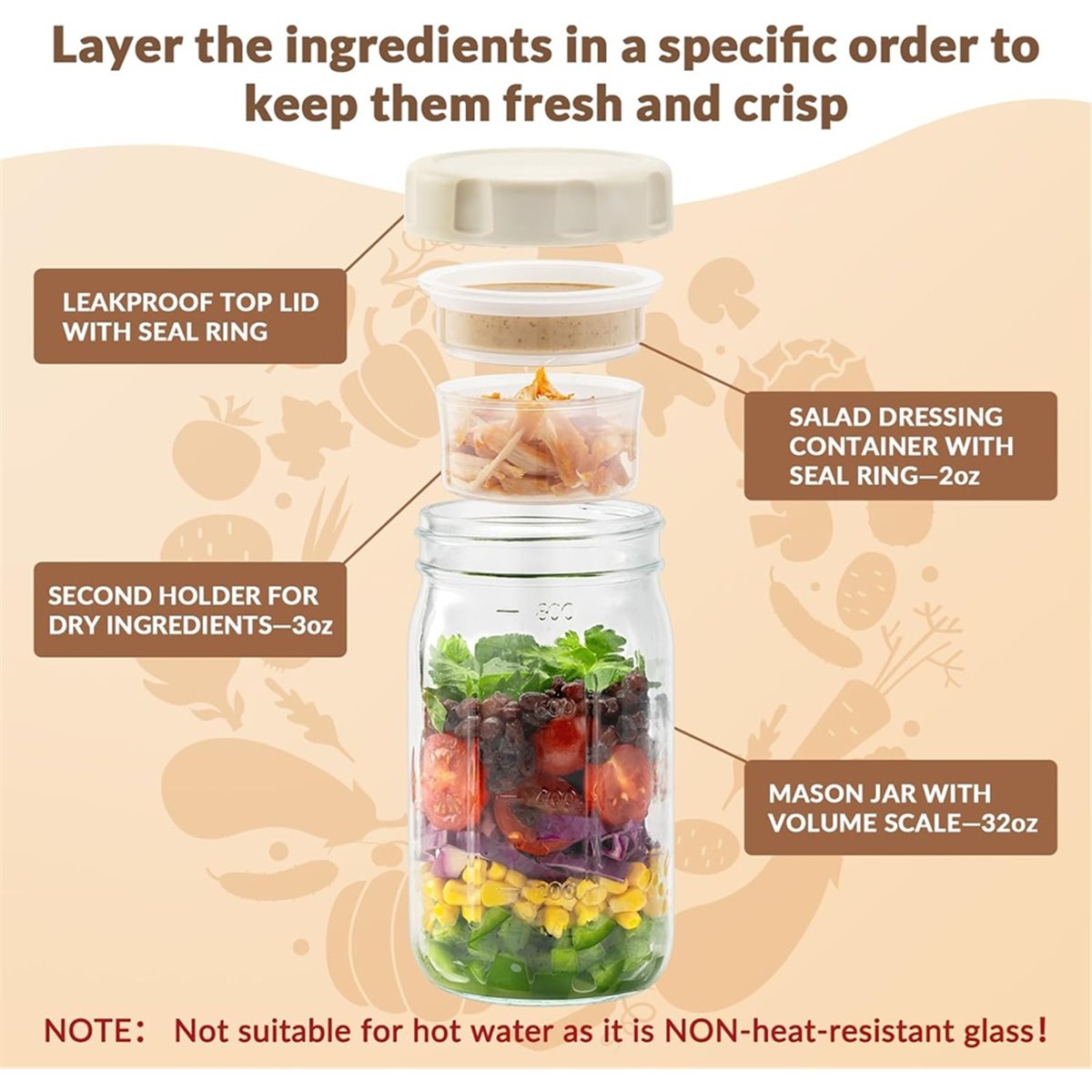 Meal Prep Glass - A67T 새 상품 4개입 유리 샐러드