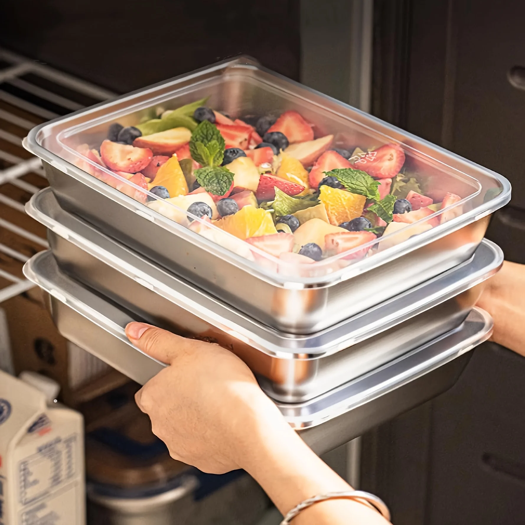Meal Prep Glass - 3개 스텐밧드 밀폐용기, 스텐+밀폐용기 반찬통, 냉동보관용기