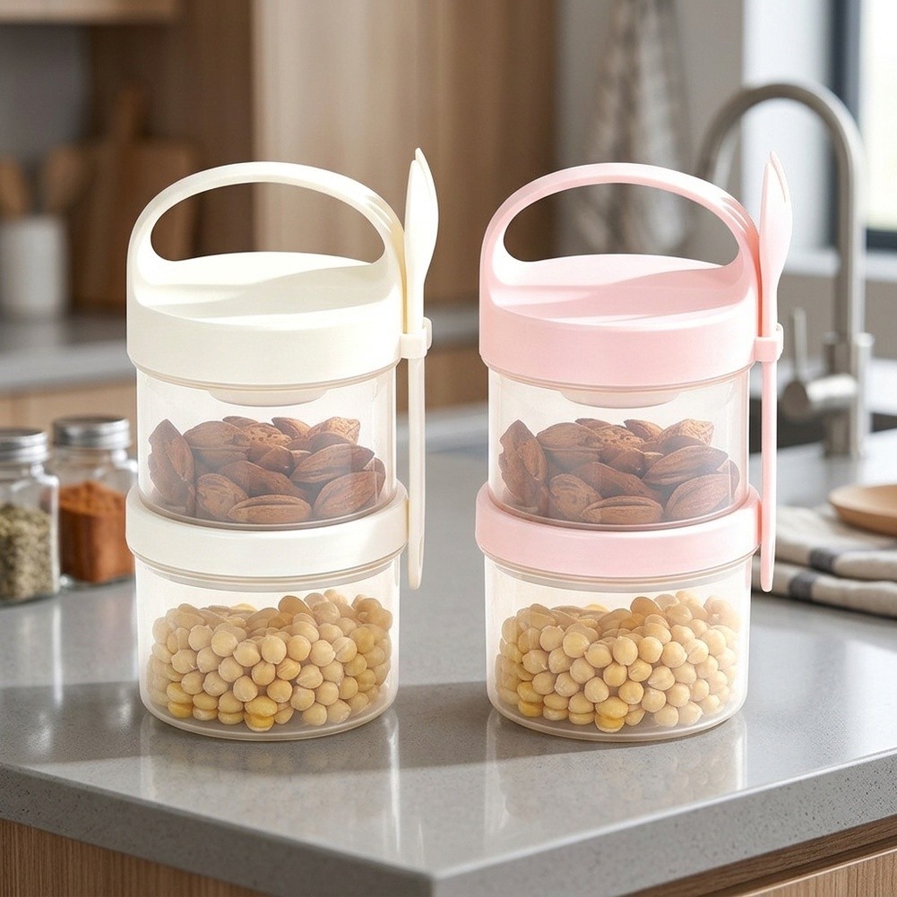 Meal Prep Yogurt Parfait - 뚜껑과 스푼이 함께 제공되는 재사용 가능한