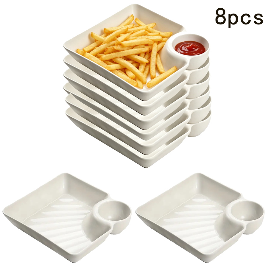 Meal Prep Easy - 8피스 사각 만두 접시 세트, 소스