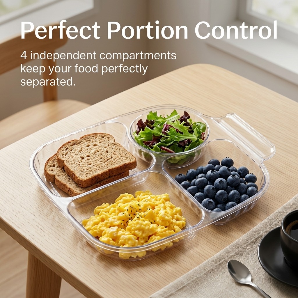 4칸 플라스틱 식판, 아침 식사 접시, 식기류, 간식  - Meal Prep Easy 리뷰 및 가격
