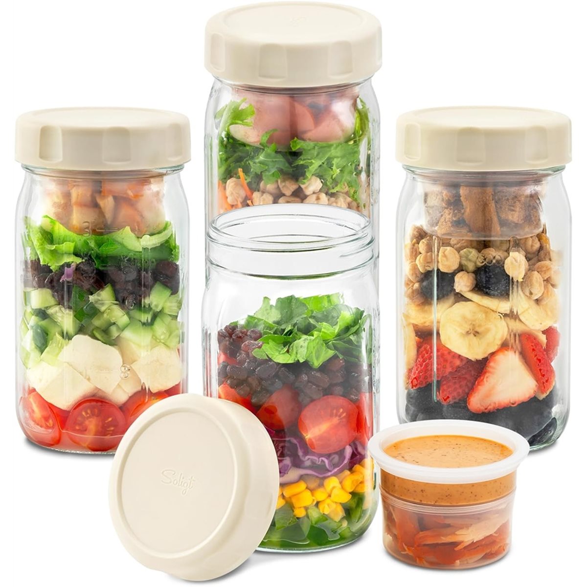 A67T 새 상품 4개입 유리 샐러드 병(뚜껑 포함)  - Meal Prep Glass 리뷰 및 가격